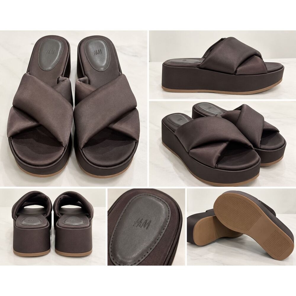 H&M chocolate brown padded platform slide sandals EU 38